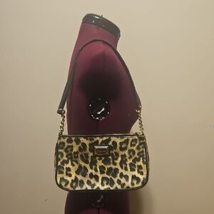 Calvin Klein Leopard Print Shoulder Bag with Gold Accents